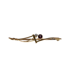 A Moment In Time - Victorian 9K Gold Almandine Garnet & Natural Pearl Brooch (VICBR019)
