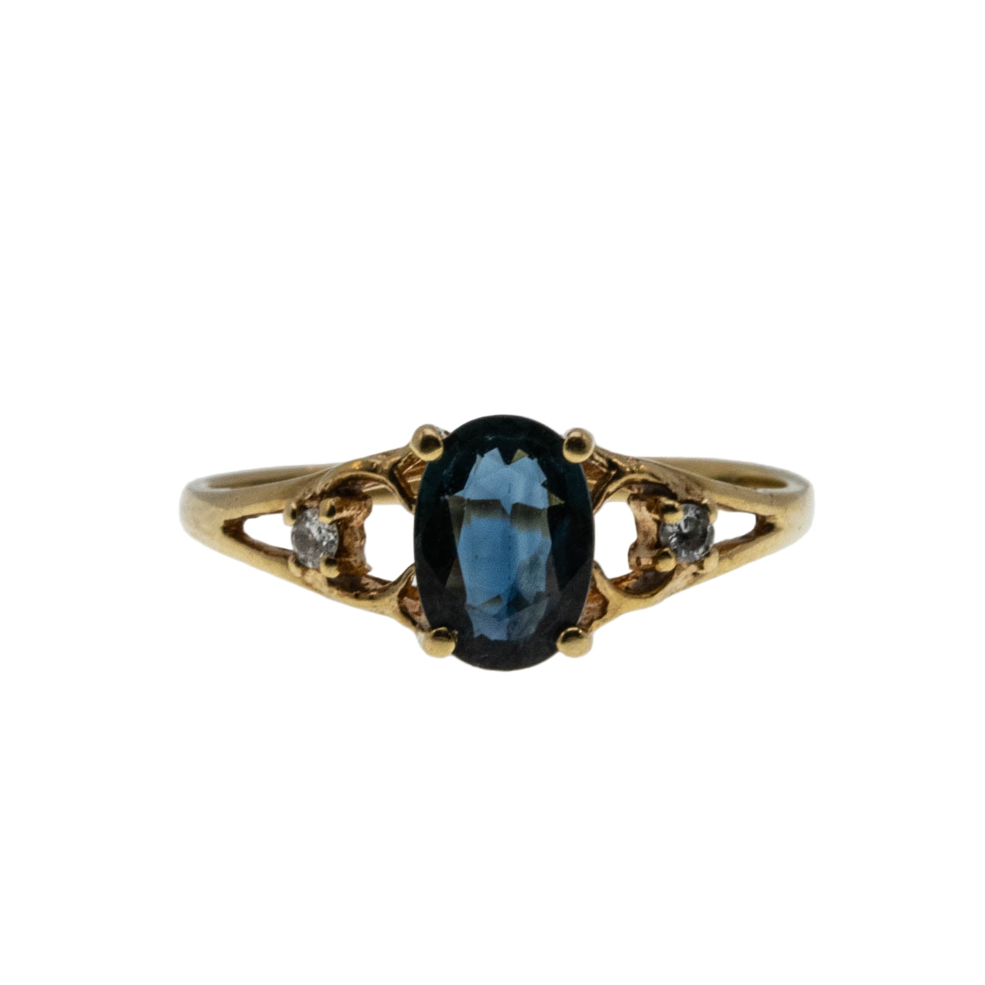 Indigo Blue - Vintage 18K Gold Natural Blue Sapphire & Diamond Ring (VR1037)