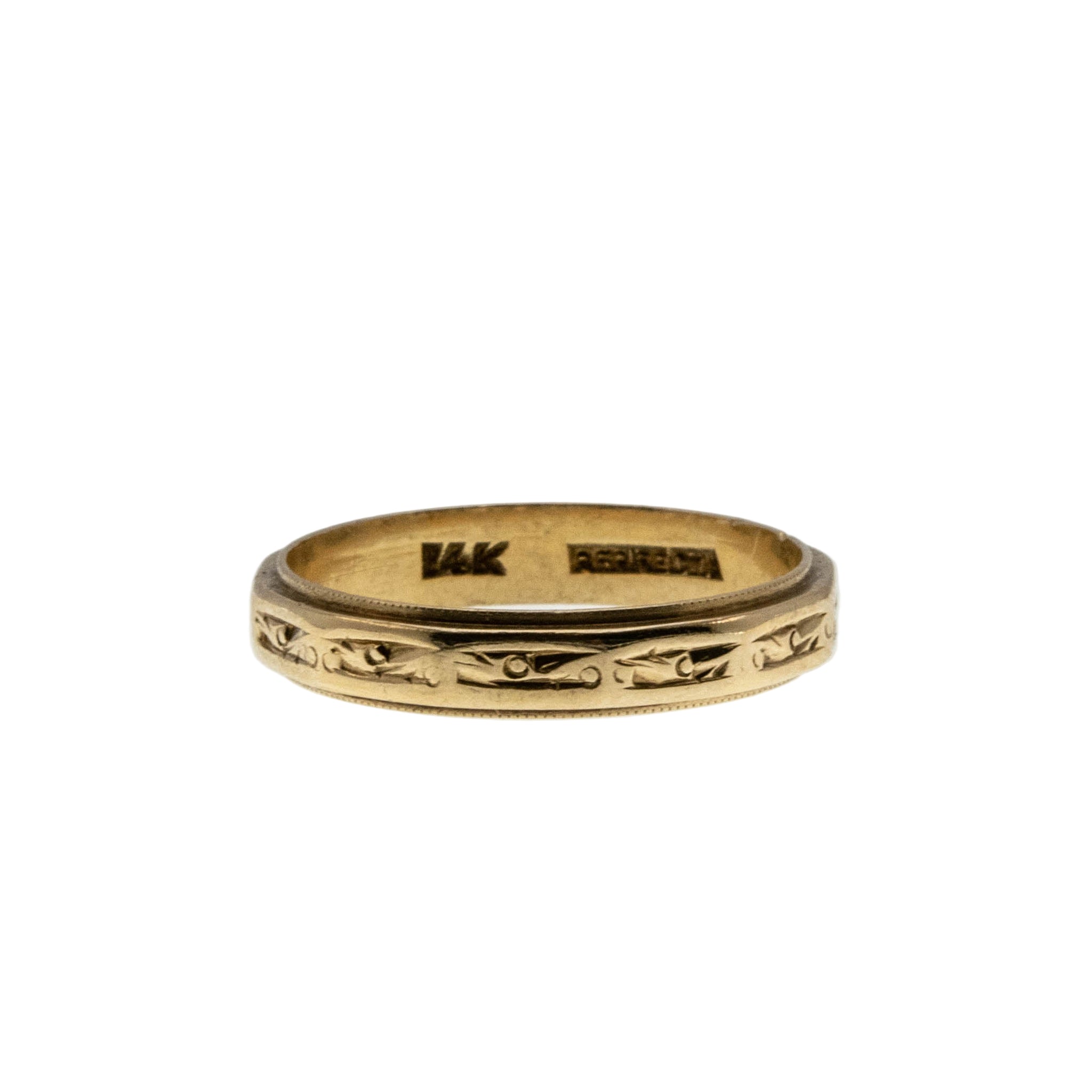 Exquisite Scrolls - Vintage 14K Gold Engraved Wedding Band Ring (VR1040)