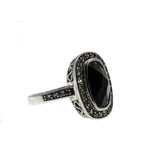 Drama Queen - Estate Sterling Silver Black Crystal & CZ Cluster Ring (ER281)