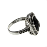 Drama Queen - Estate Sterling Silver Black Crystal & CZ Cluster Ring (ER281)
