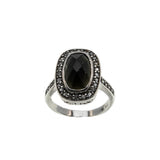 Drama Queen - Estate Sterling Silver Black Crystal & CZ Cluster Ring (ER281)