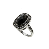 Drama Queen - Estate Sterling Silver Black Crystal & CZ Cluster Ring (ER281)