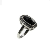 Drama Queen - Estate Sterling Silver Black Crystal & CZ Cluster Ring (ER281)