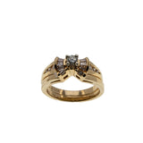 Glittering Bow - Vintage 14K Gold Natural Diamond Wedding Ring Set (VR1044)