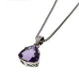 Striking - Estate Sterling Silver Amethyst Solitaire Pendant & Chain (EP056)