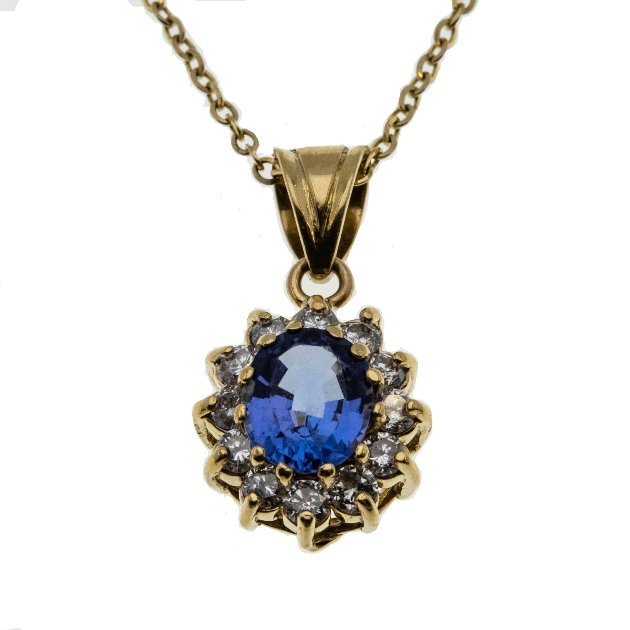Tantalizing Tanzanite - Vintage 14K Gold Tanzanite & Diamond Cluster Pendant With Chain (VP176)