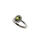 Dew Drops - Vintage 14K White Gold Natural Peridot & Diamond Cluster Ring (VR1047)