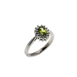 Dew Drops - Vintage 14K White Gold Natural Peridot & Diamond Cluster Ring (VR1047)