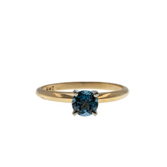 Classic Blue - Vintage 14K Gold Natural London Blue Topaz Solitaire Ring (VR1049)