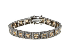 Canary Yellow Adornment - Vintage Sterling Silver Radiant Cut Cubic Zirconia Tennis Bracelet (VB133)
