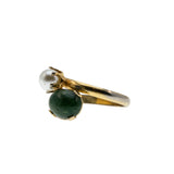 Sarah Coventry - Vintage Gold Plated Simulated Jade & Pearl Bypass Ring (VR1053)