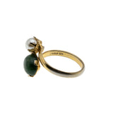 Sarah Coventry - Vintage Gold Plated Simulated Jade & Pearl Bypass Ring (VR1053)