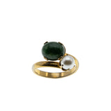 Sarah Coventry - Vintage Gold Plated Simulated Jade & Pearl Bypass Ring (VR1053)