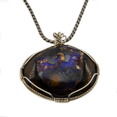 The Phoenix - Pre Georgian Sterling Silver 145 Million - 66 Million Year Old Australian Boulder Opal Pendant & Chain (PGP211)