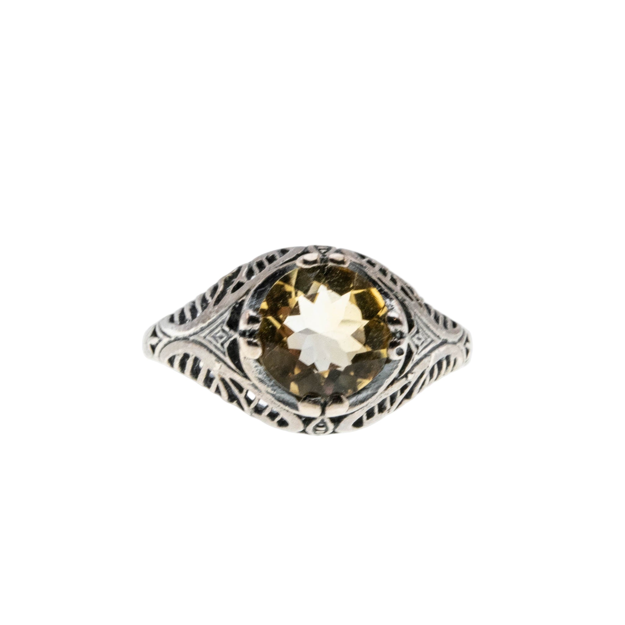 Let The Sun Come In - Estate Sterling Silver Natural Citrine Filigree Ring (ER436)