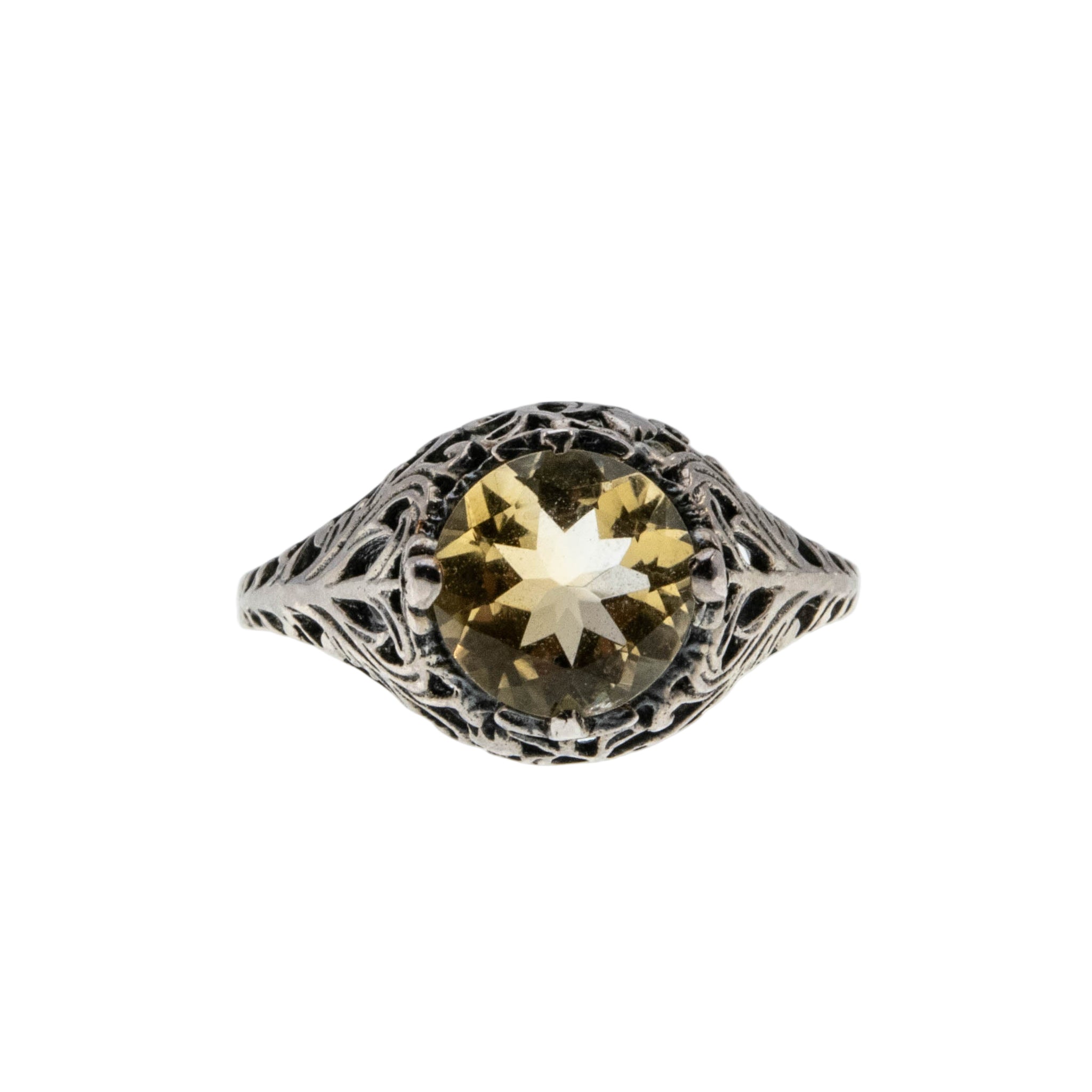 Honeysuckle & Forget-Me Knots - Estate Sterling Silver Natural Citrine Filigree Ring (ER437)