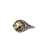 Honeysuckle & Forget-Me Knots - Estate Sterling Silver Natural Citrine Filigree Ring (ER437)