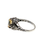 Honeysuckle & Forget-Me Knots - Estate Sterling Silver Natural Citrine Filigree Ring (ER437)
