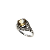 Honeysuckle & Forget-Me Knots - Estate Sterling Silver Natural Citrine Filigree Ring (ER437)