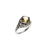 Honeysuckle & Forget-Me Knots - Estate Sterling Silver Natural Citrine Filigree Ring (ER437)