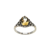 Hello Sunshine - Estate Sterling Silver Natural Citrine Filigree Ring (ER439)