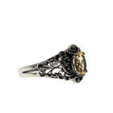 Ornate Scrolls - Estate Sterling Silver Natural Citrine Intricate Ring (ER440)