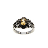 Ornate Scrolls - Estate Sterling Silver Natural Citrine Intricate Ring (ER440)