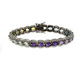 Over The Rainbow - Estate Sterling Silver Multi Gemstone 'Citrine, Peridot, Prasiolite, Amethyst, Blue & White Topaz' Tennis Bracelet (EB026)