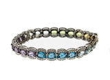 Over The Rainbow - Estate Sterling Silver Multi Gemstone 'Citrine, Peridot, Prasiolite, Amethyst, Blue & White Topaz' Tennis Bracelet (EB026)