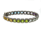 Over The Rainbow - Estate Sterling Silver Multi Gemstone 'Citrine, Peridot, Prasiolite, Amethyst, Blue & White Topaz' Tennis Bracelet (EB026)