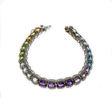Over The Rainbow - Estate Sterling Silver Multi Gemstone 'Citrine, Peridot, Prasiolite, Amethyst, Blue & White Topaz' Tennis Bracelet (EB026)