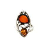 Ember Magic - Vintage Sterling Silver Natural Baltic Cherry & Cognac Amber Marquise Ring (VR838)