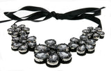 Sparkling Flowers - Estate Silver Toned Metal Crystal Rhinestone Flower Necklace (EN025)