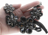 Sparkling Flowers - Estate Silver Toned Metal Crystal Rhinestone Flower Necklace (EN025)