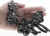 Sparkling Flowers - Estate Silver Toned Metal Crystal Rhinestone Flower Necklace (EN025)