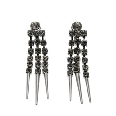 Glamour With An Edge - Vintage Signed Sarah Coventry Rhodium Plated Crystal Rhinestone Dangly Earrings (VE503)
