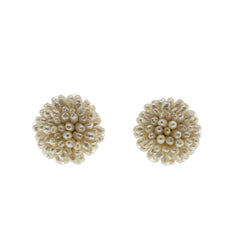 Elegance & Lustrous - Vintage Japanese Silver Tone Genuine Freshwater Pearl Cluster Screw-Back Earrings (VE504)