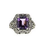Plums & Violets - Estate Sterling Silver Natural Amethyst Filigree Ring (ER297)