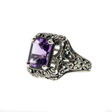 Plums & Violets - Estate Sterling Silver Natural Amethyst Filigree Ring (ER297)