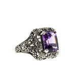 Plums & Violets - Estate Sterling Silver Natural Amethyst Filigree Ring (ER297)