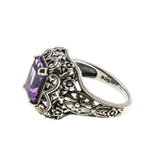 Plums & Violets - Estate Sterling Silver Natural Amethyst Filigree Ring (ER297)