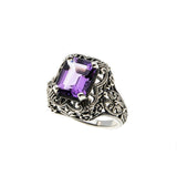 Plums & Violets - Estate Sterling Silver Natural Amethyst Filigree Ring (ER297)
