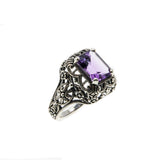 Plums & Violets - Estate Sterling Silver Natural Amethyst Filigree Ring (ER297)