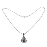 Indigo Jewel - Estate Sterling Silver Blue Sapphire & Pearl Pendant & Chain (EP060)