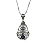 Indigo Jewel - Estate Sterling Silver Blue Sapphire & Pearl Pendant & Chain (EP060)