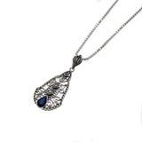 Indigo Jewel - Estate Sterling Silver Blue Sapphire & Pearl Pendant & Chain (EP060)