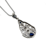 Indigo Jewel - Estate Sterling Silver Blue Sapphire & Pearl Pendant & Chain (EP060)