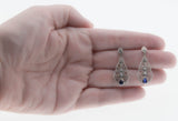 Indigo Jewel - Estate Sterling Silver Blue Sapphire & Seed Pearl Filigree Earrings (EE214)