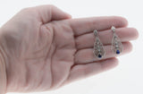Indigo Jewel - Estate Sterling Silver Blue Sapphire & Seed Pearl Filigree Earrings (EE214)